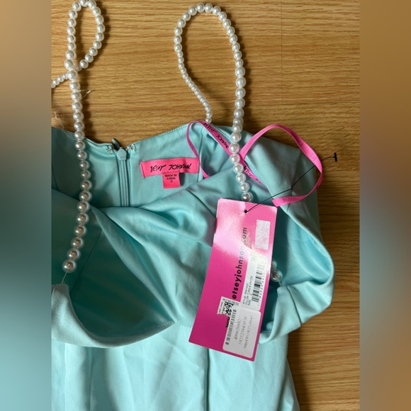Betsey Johnson x Loren Gray 'Pearl Plunge' Light Aqua Blue Maxi Dress Sz 2 NWT - Picture 12 of 12